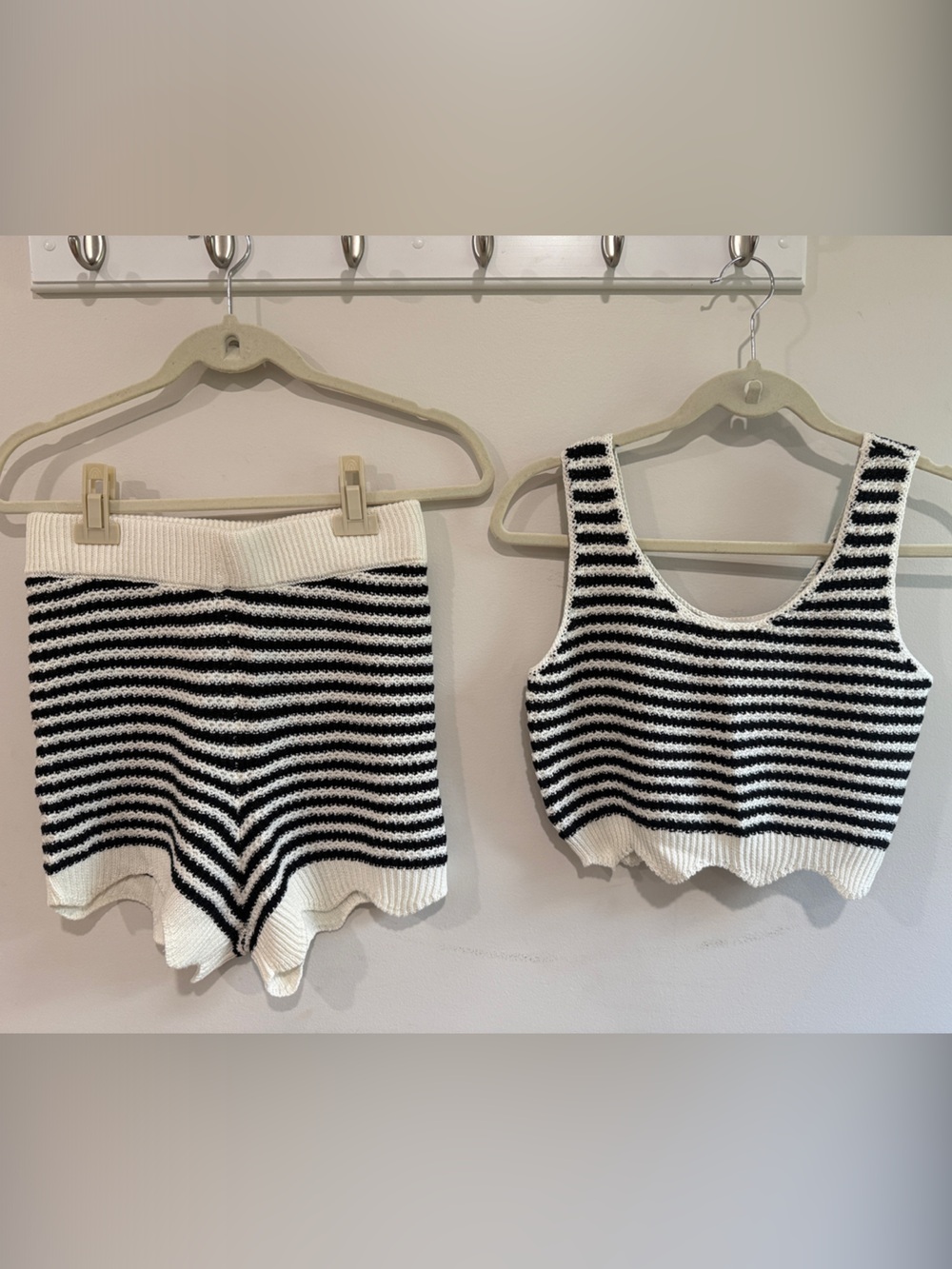 Double Zero Black and White Striped Knit Cropped Tank